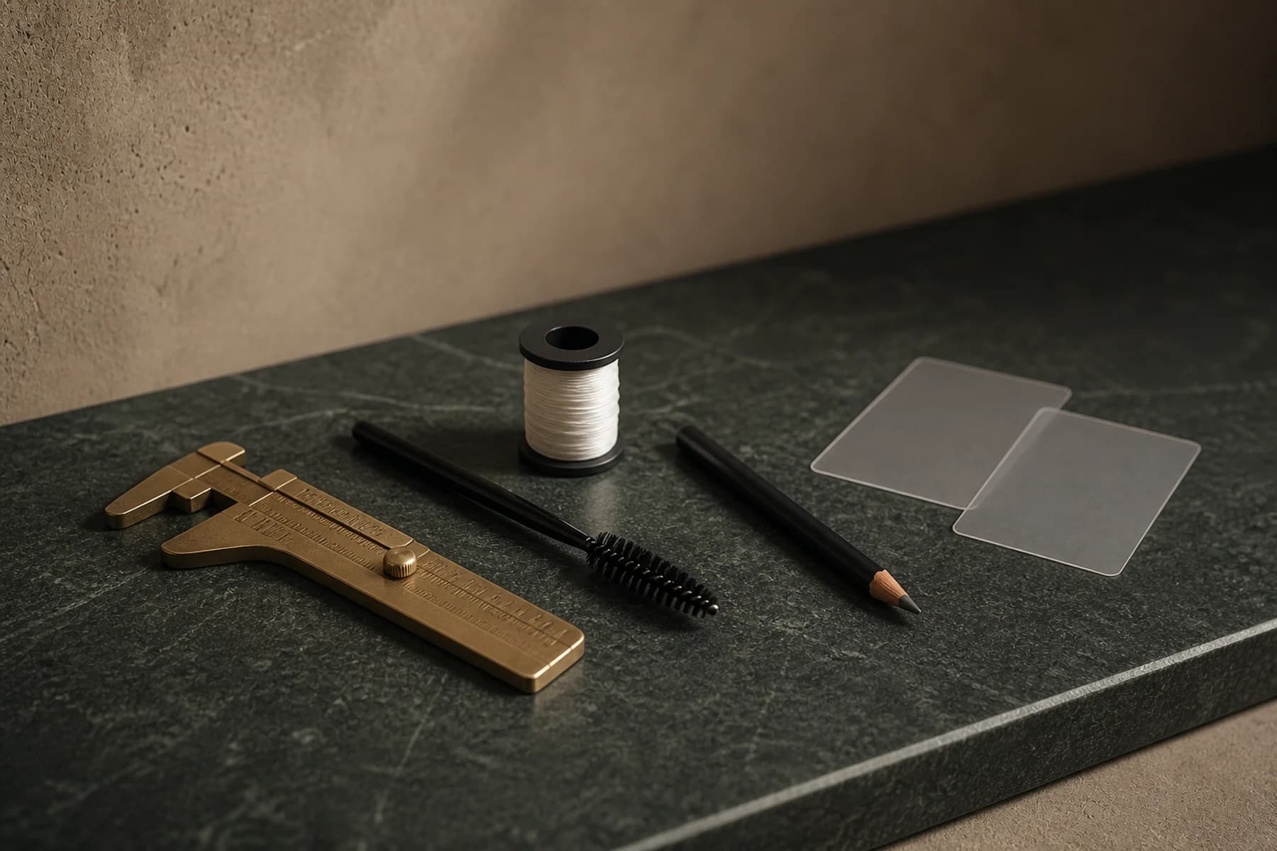 Professional brow tools arranged at Sonder.