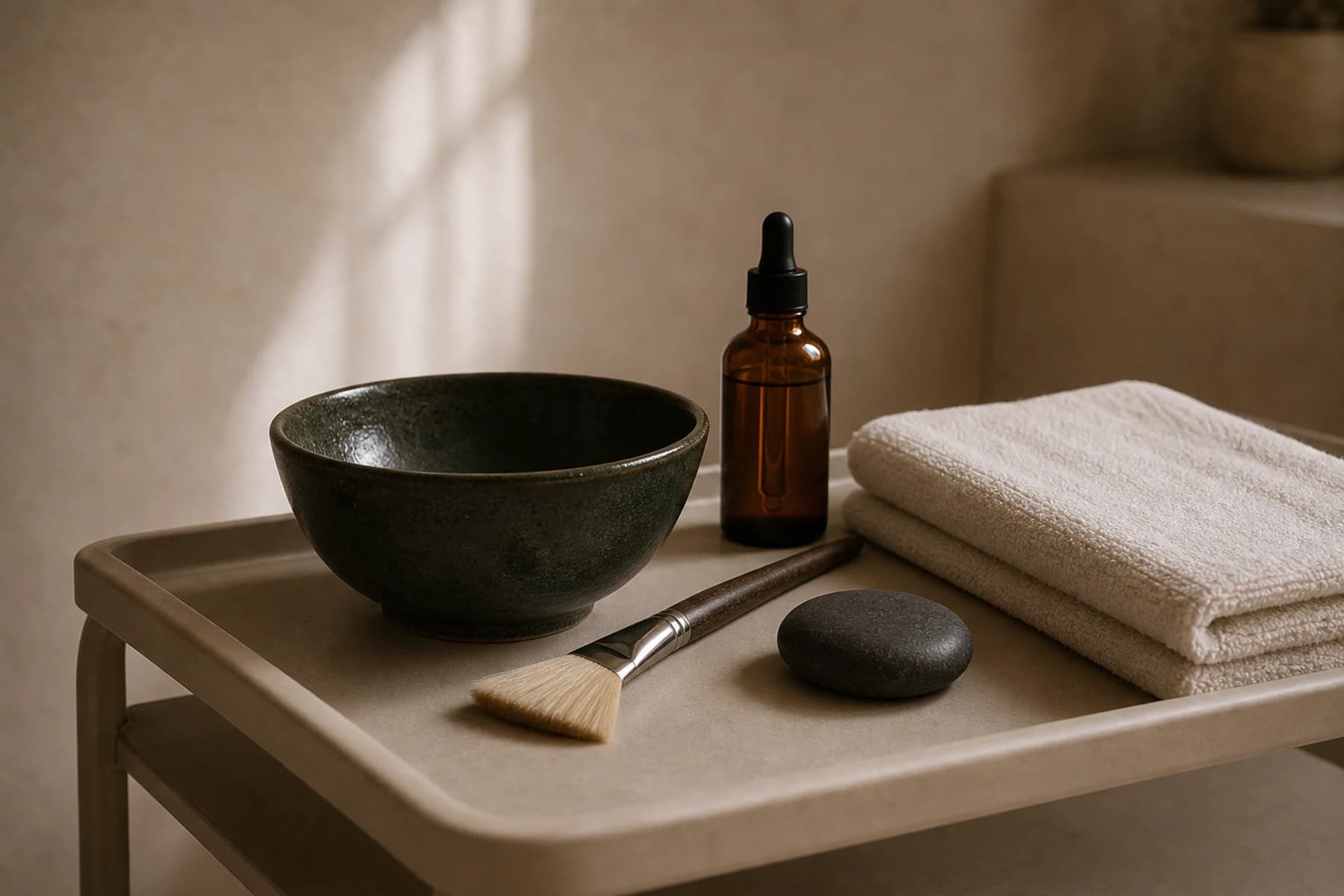 A prepared facial treatment cart at Sonder.