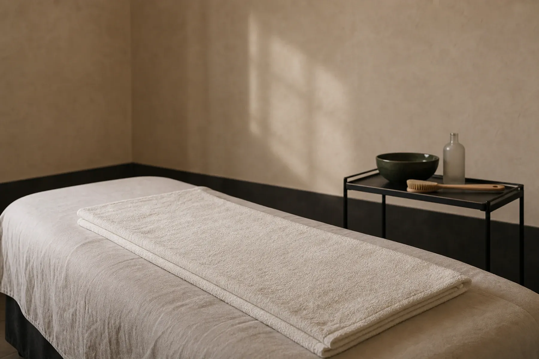 Back Treatment treatment materials arranged in Sonder's restrained ivory and forest-green visual style.