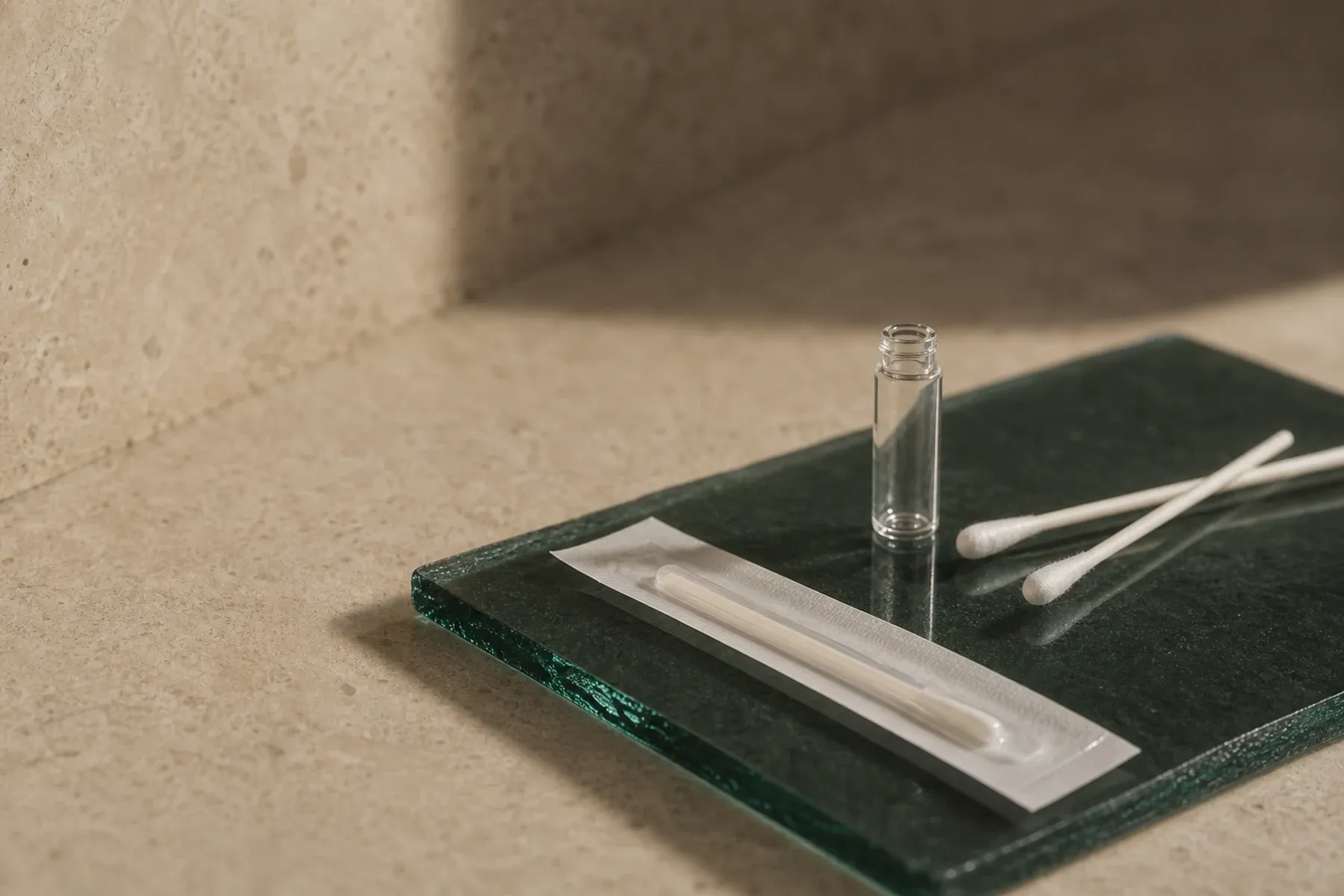 Rapid Blemish Rescue treatment materials arranged in Sonder's restrained ivory and forest-green visual style.